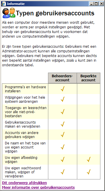 Gebruikersaccounts onder Windows XP.