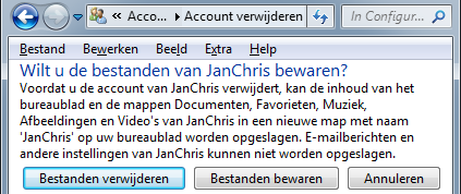 Als je een account verwijdert kun je de bestanden van de gebruiker bewaren, niet zijn instellingen.