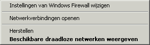  Afbeelding 8: Rechtsklikken op het icoontje van het draadloze netwerk en kies dan voor "Beschikbare draadloze netwerken weergeven".