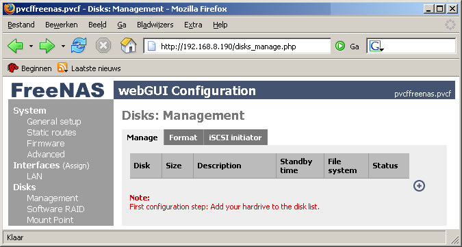 Afbeelding 4: Onder Disks kies je voor Management om de harde schijf toe te voegen.