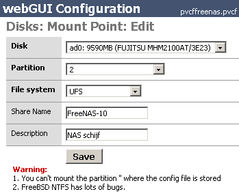Afbeelding 7: Bij het onderdeel Mount Point geef je een naam aan de gedeelde schijf.