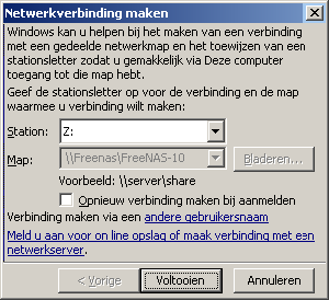 Afbeelding 14: Kies een (vrije) letter en zet een vinkje als je de letter iedere keer aan de FreeNAS schijf wilt toekennen.