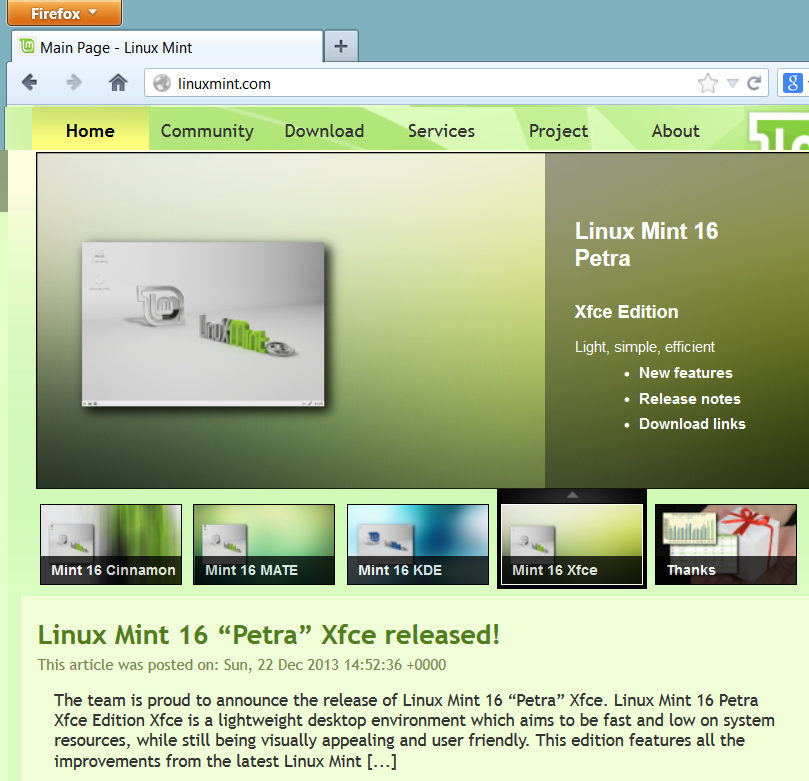 De website van Linux Mint