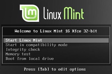 Dit bootmenu geeft aan dat de computer is gestart van de dvd.