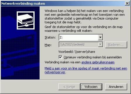Standaard begint Windows XP met het toekennen van de letter Z: aan de eerste map die verbonden wordt. Je hebt alle vrijheid dat te veranderen.