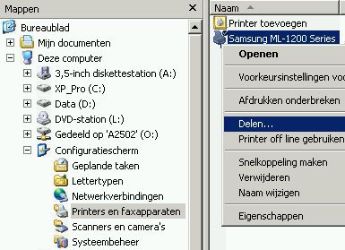 Net als een map kun je ook een printer delen, zoals hier mijn Samsung ML1210.