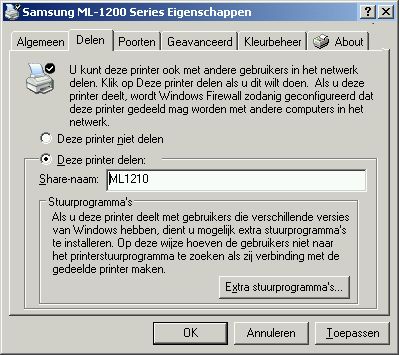 Deel je printer, en installeer extra stuurprogrammas (drivers).