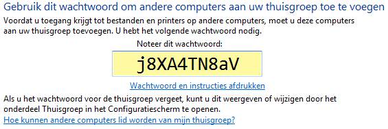Afbeelding 3: Windows 7 genereert een thuisgroepwachtwoord.