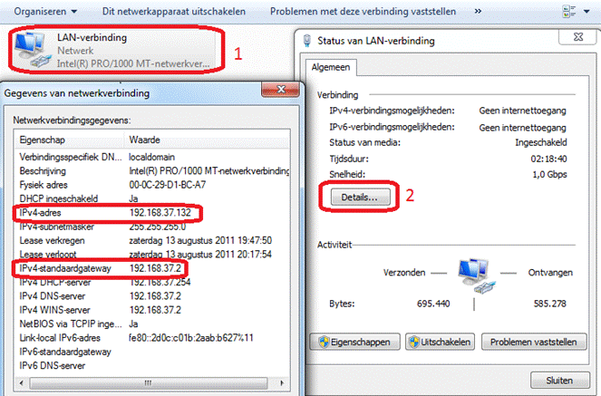 Afbeelding 6: Via de details van de status van je netwerk kun je het lokale IP adres van je computer en je router achterhalen.