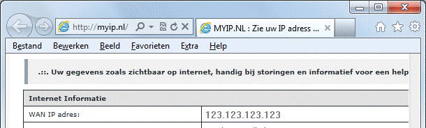 Afbeelding 7: Controleer je externe IP adres en welke andere gegevens over je computer voor iedereen zichtbaar zijn op http://myip.nl.