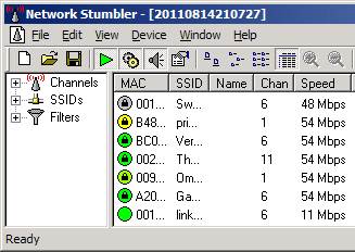 Afbeelding 10: Controleer met Netstumbler de gebruikte netwerkkanalen in je buurt.