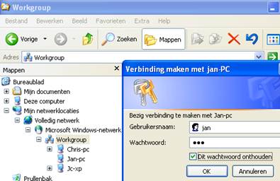 Afbeelding 17: Vanuit Windows XP kun je gewoon verbinding maken met computers in de Thuisgroep.