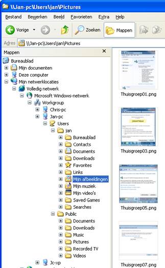 Afbeelding 18: Ook vanuit Windows XP zie je de afbeeldingen van Jan, en nog meer dan vanuit Windows 7. Raar maar waar.