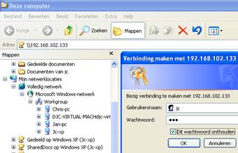 Afbeelding 24: Vanaf Windows XP is het ook geen probleem bij de Linux computer te komen.
