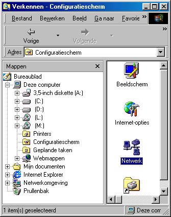 De eerste stap naar het netwerk wordt in het configuratiescherm gezet.