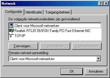 Afhankelijk van de hardware in je computer is het netwerk leeg (er zit geen (herkende) netwerkkaart in je computer) of er is al een client, een netwerkkaart en protocol ge&iuml;nstalleerd.