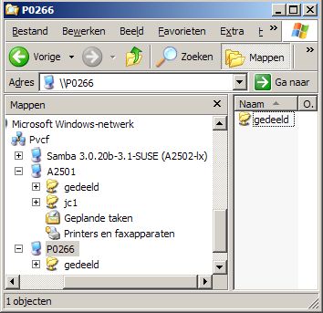 Hetzelfde netwerk, maar dan vanaf de Windows XP machine gezien.