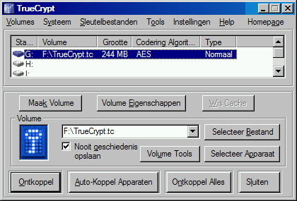 Afbeelding 8: Het bestand TrueCrypt.tc op de f: schijf is gekoppeld ...