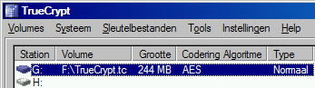 Afbeelding 18: Ook als er een verborgen volume aanwezig is kun je het TrueCrypt volume gewoon openen. LET OP: het verborgen volume is nu niet beschermd tegen overschrijven.