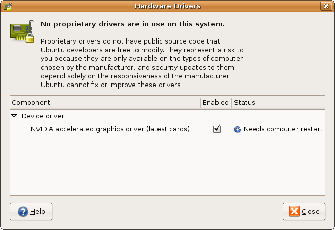 Afbeelding 1: Een vinkje plaatsen is voldoende om de driver van de nvidia videokaart te installeren.