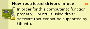Afbeelding 2: Ubuntu waarschuwt als je niet open source drivers wilt installeren.