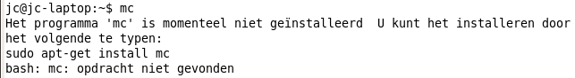 Afbeelding 6: Het commande mc geeft een foutmelding!