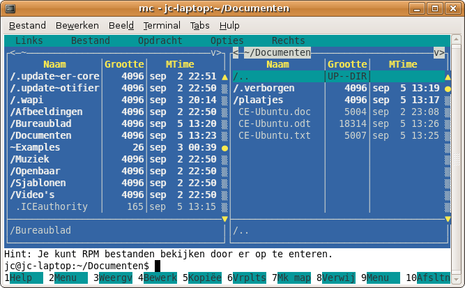 Afbeelding 9: de Midnight Commander draait uiteraard ook onder Ubuntu.