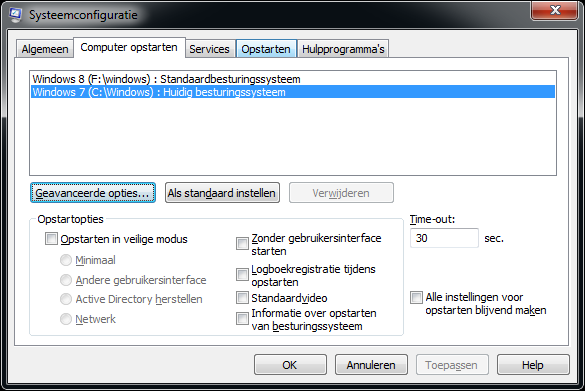 Afbeelding 6: In de Systeemconfiguratie kun je aangeven welk besturingssysteem je standaard wilt starten.