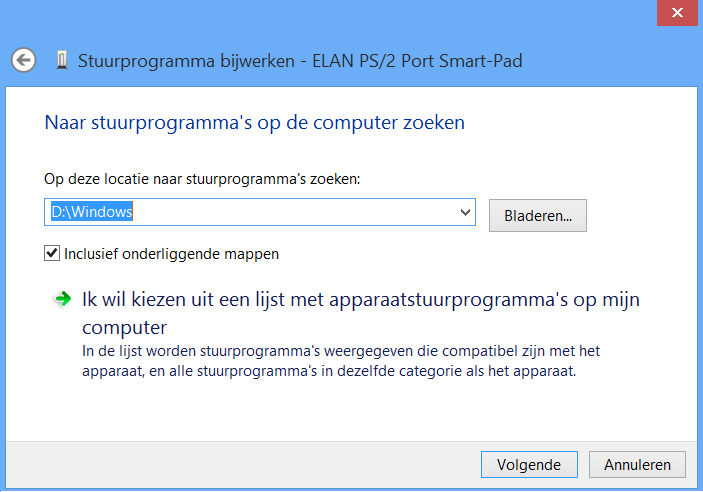 Afbeelding 7: Drivers voor randapparatuur onder Windows 8, meestal vindt Windows 8 ze zelf in de Windows map op de Windows 7 partitie.